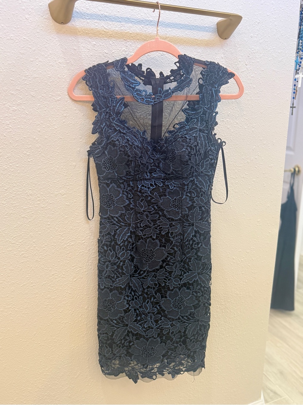 Cache Navy Blue Floral Lace Mini Dress